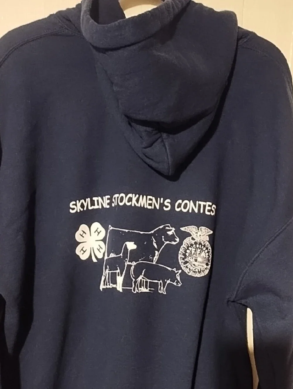 Gildan Navy Crewneck Hoodie with Small 4H White Chest Logo  XL.